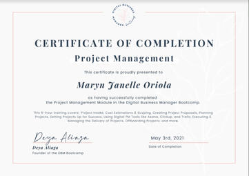 DBM Certificate PM - MARYN JANELLE ORIOLA